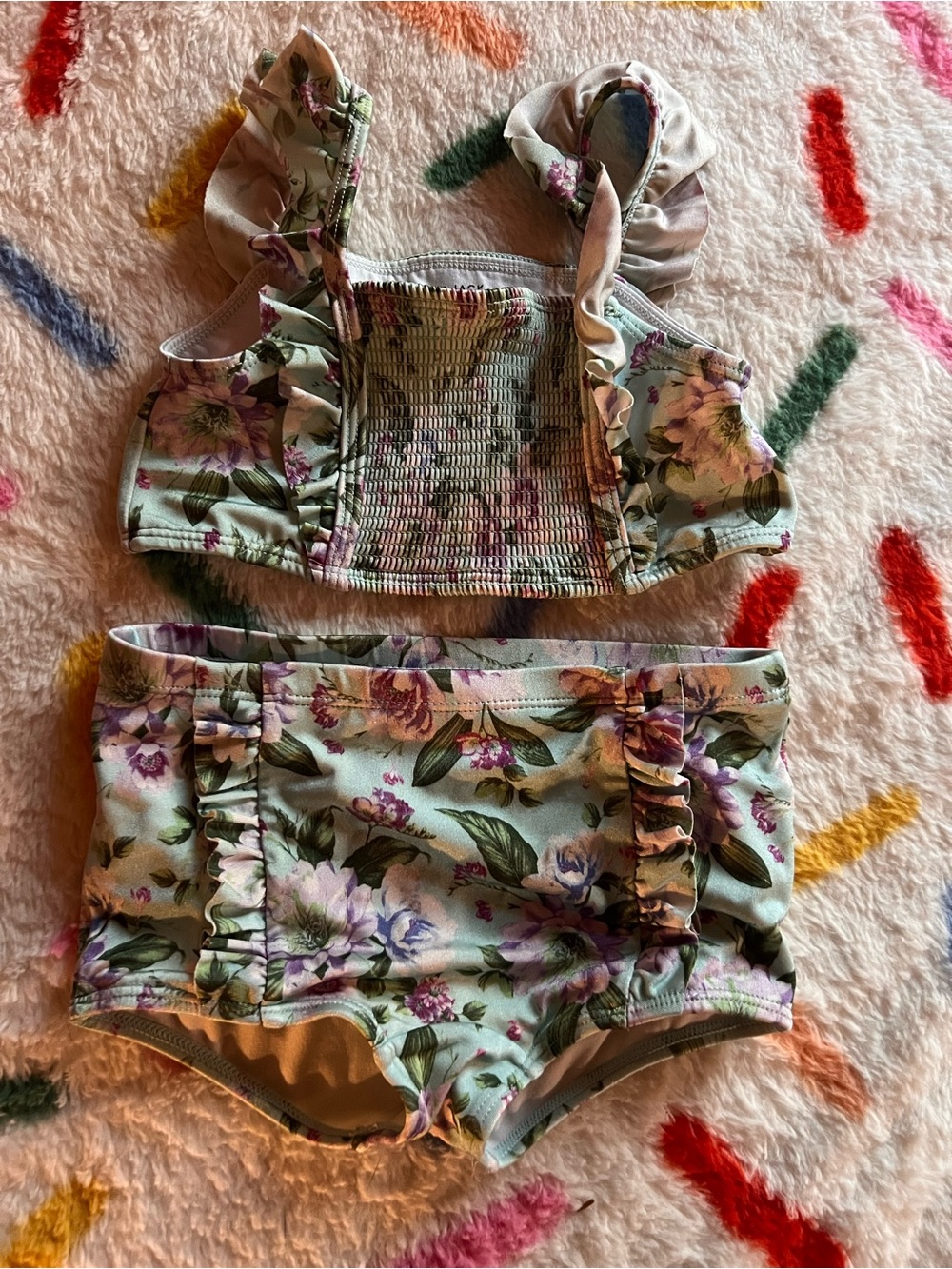 Janie and Jack Mint Floral Ruffle Girls Bikini Set
